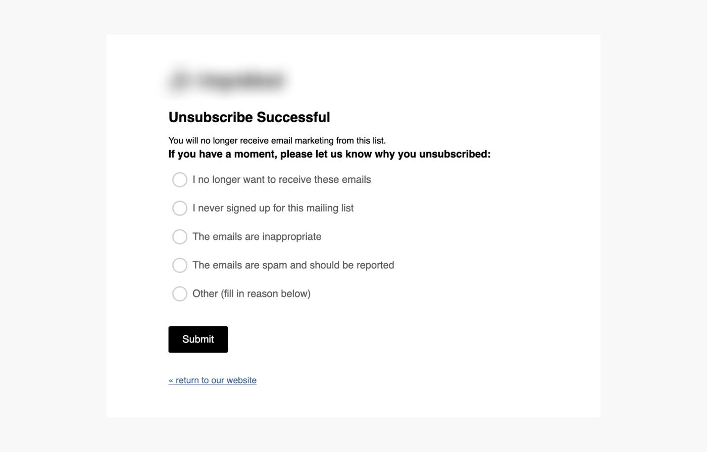 Email unsubscribe feedback form