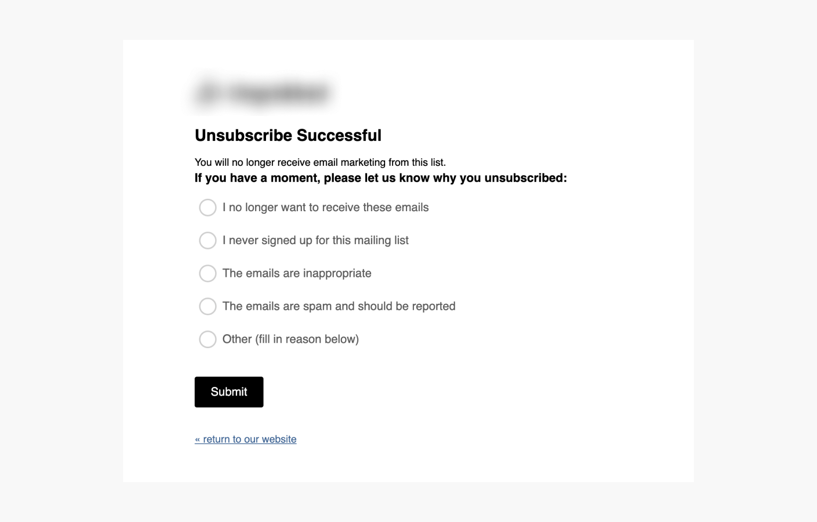Email unsubscribe feedback form