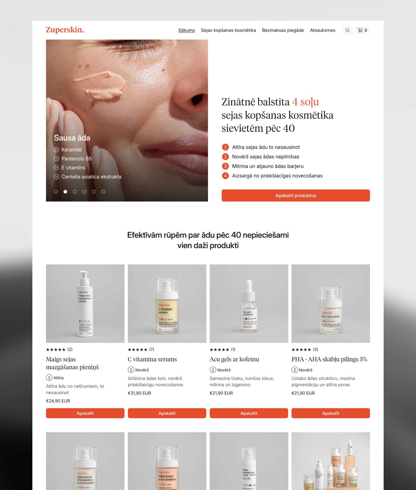 Zuperskin desktop homepage